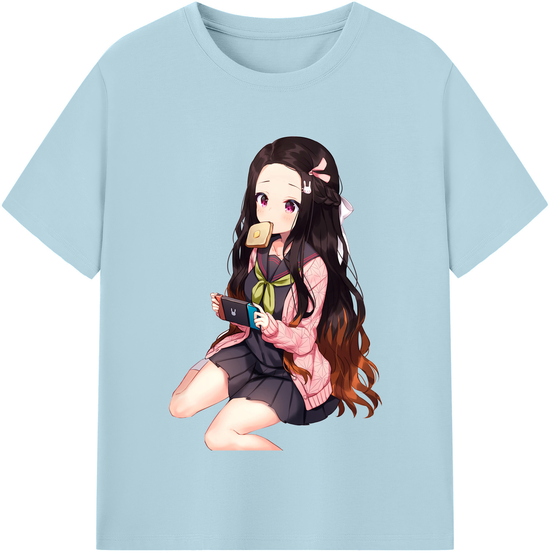 （画像用） 鬼滅の刃（きめつのやいば）竈門 禰󠄀豆子／かまど ねずこ Kamado Nezuko 綿100％半袖Tシャツ（フロントプリント）